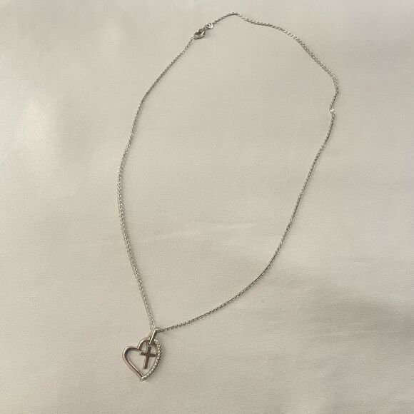 Heart Cross Pendant Silver Tone Necklace - Picture 3 of 5